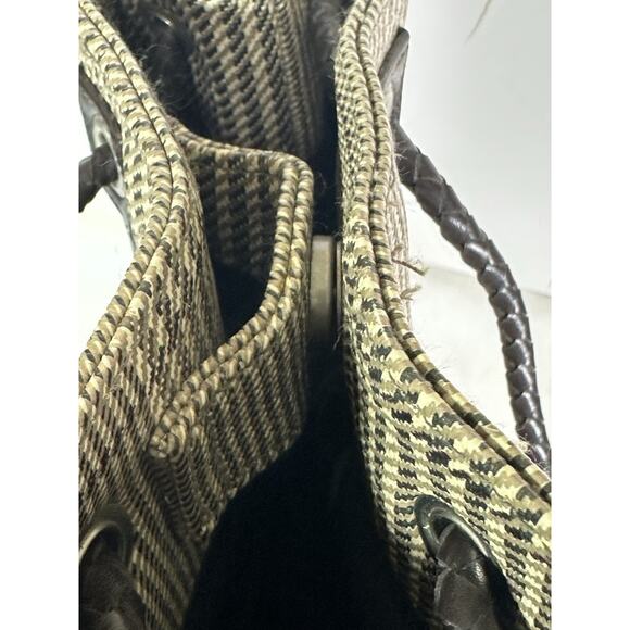 Saks Fifth Avenue Vegan Leather Backpack Tote Handbag Brown & Tan Plaid Unisex - Picture 6 of 9